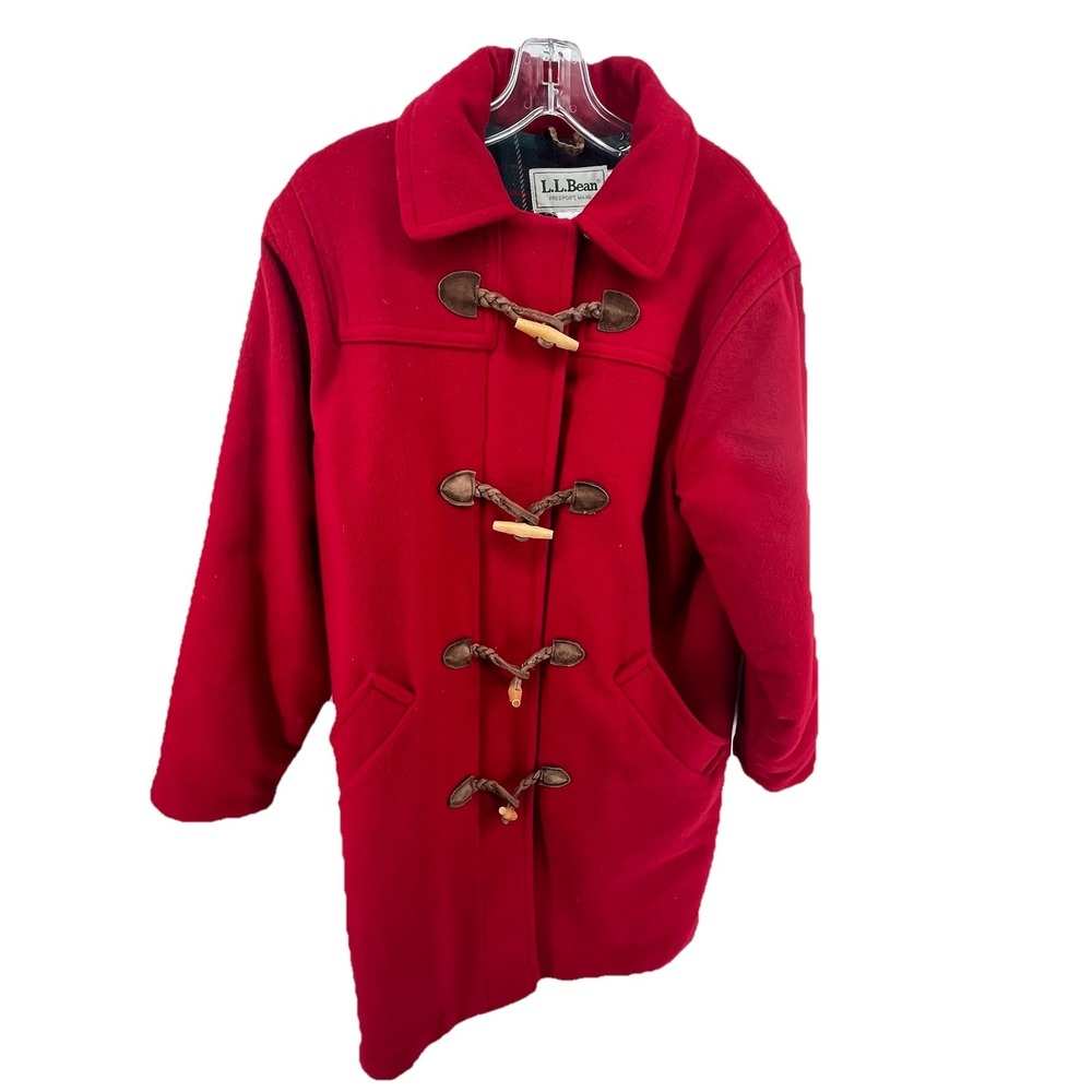 VTG LL Bean Wool Toggle Duffle Coat‎ Womens 4 Red Quilted Lined Jacket USA-WEAR